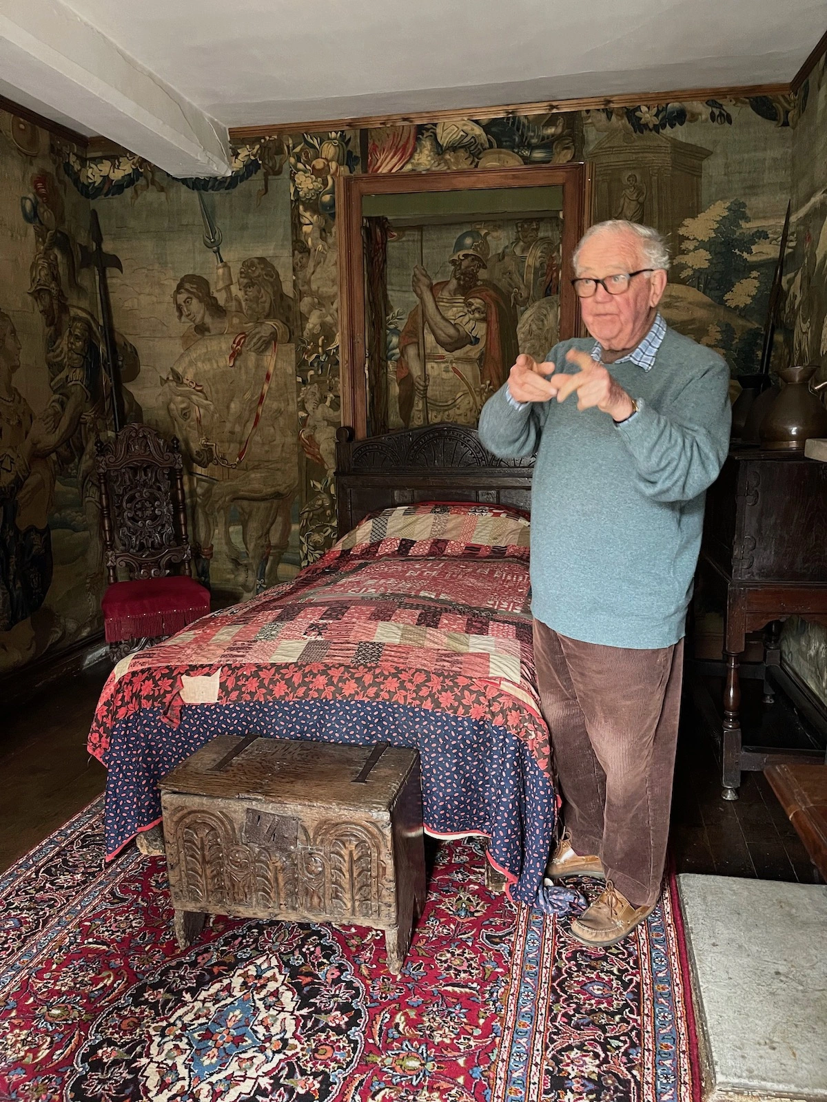 Touring the bedroom where Oliver Cromwell stayed